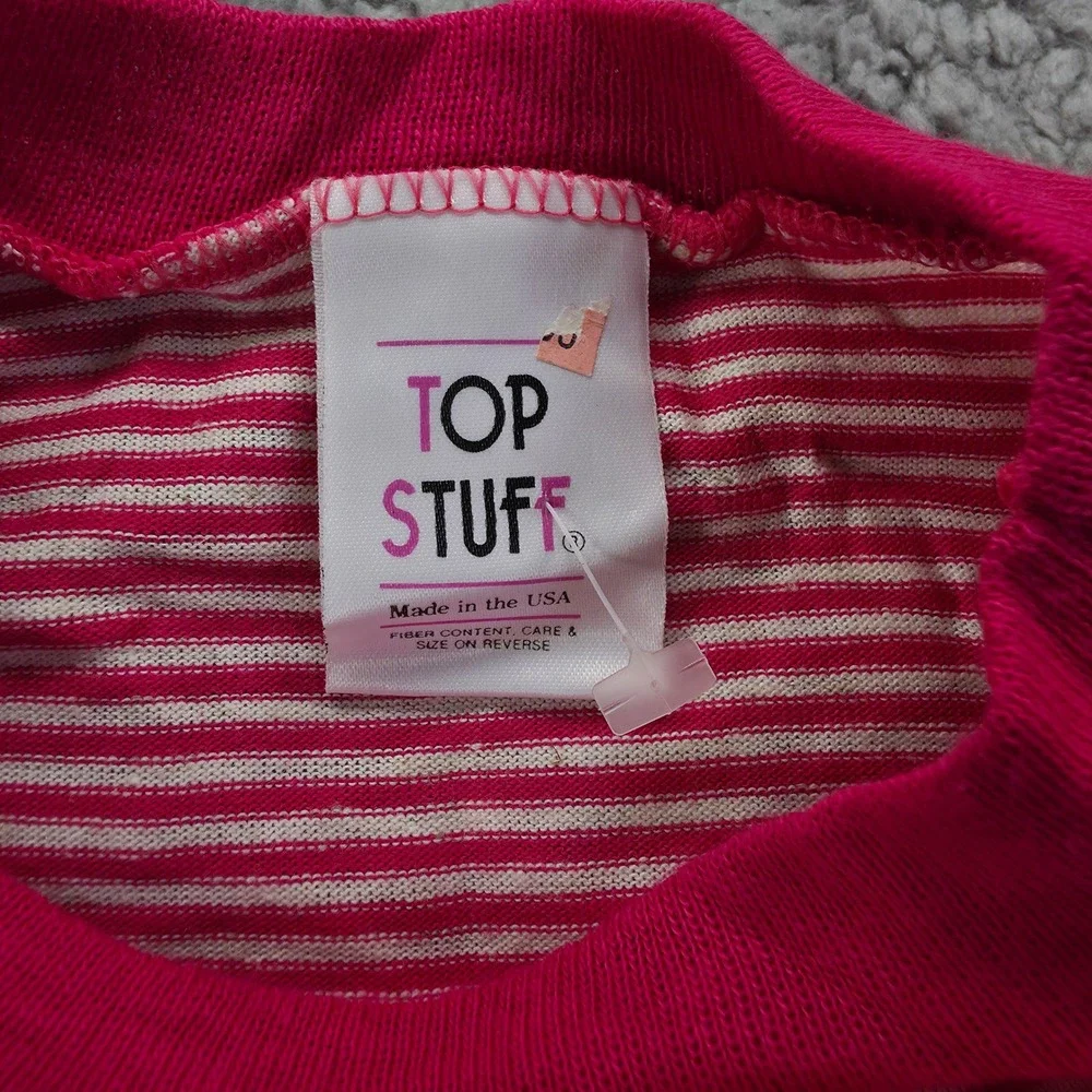 Top Stuff Vintage Girls Pink White Striped 2 Piece Romper Set Size 14 USA Made